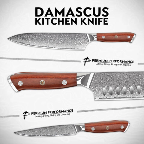 Purple Dragon Damascus 7-inch paring knife with ergonomic walnut handle for detail work