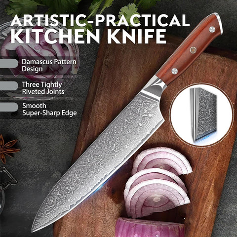 Purple Dragon damascus knife set display on kitchen counter