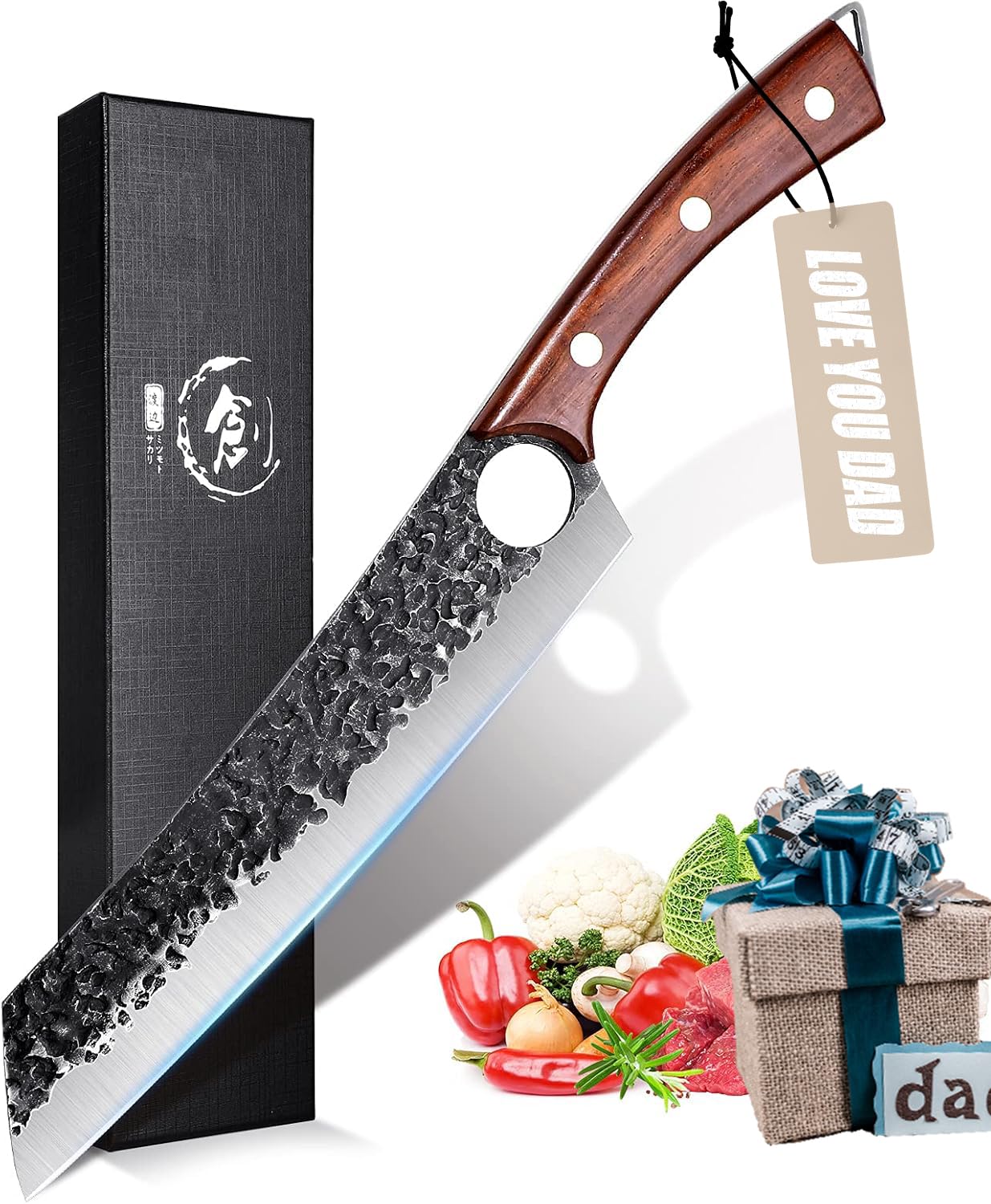 Purple Dragon gift-box packaging highlights premium kitchen knife.