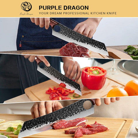 Purple Dragon hand-forged blade texture reduces sticking and enhances durability.
