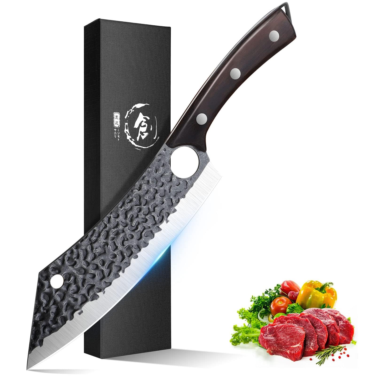 Purple Dragon eight-inch blade close-up shows precision for clean cuts
