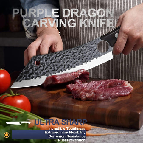 Purple Dragon monzo wood handle with rivets provides comfortable grip