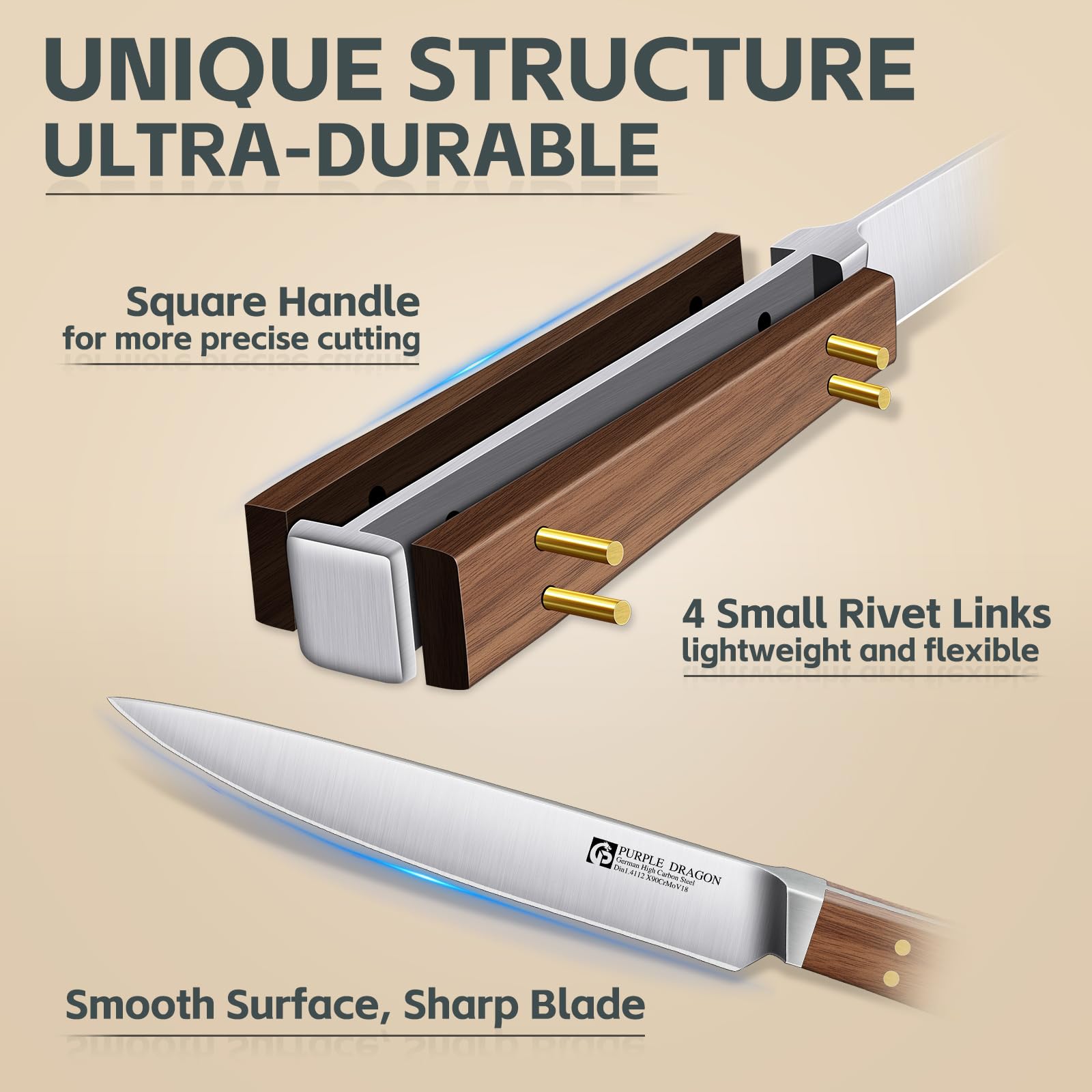 Purple Dragon smooth-edge non-serrated knife for clean, even cuts