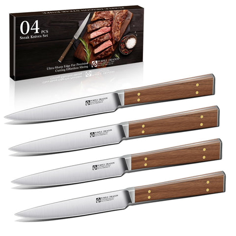 Purple Dragon steak knives set with square handle for precise home dining