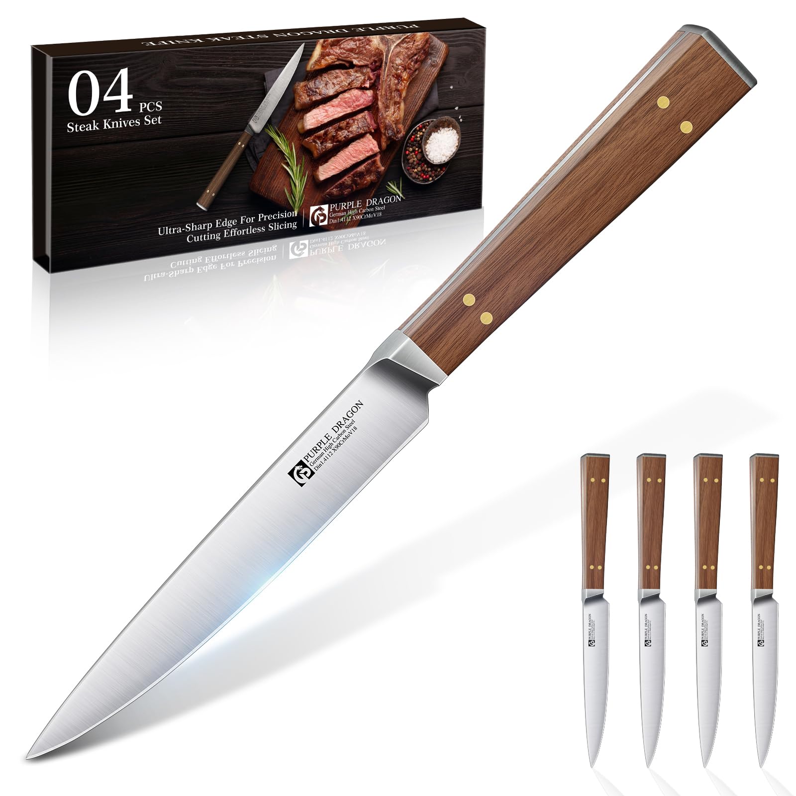 Purple Dragon versatile steak knife for steaks, roasts, and veggies