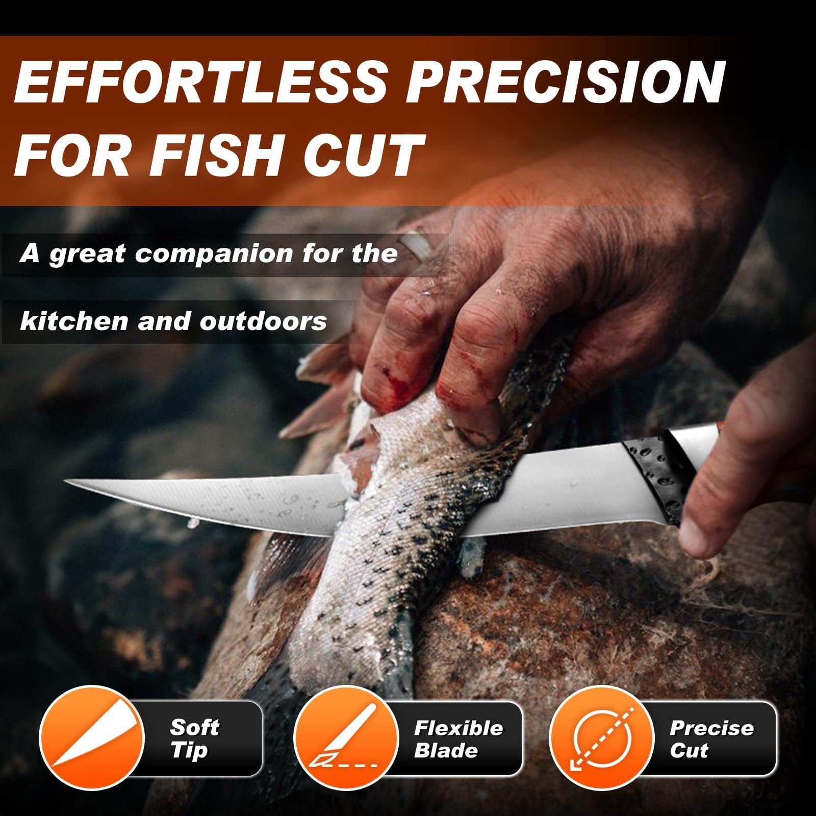 PURPLEBIRD wooden handle full-tang design provides a durable, comfortable grip.