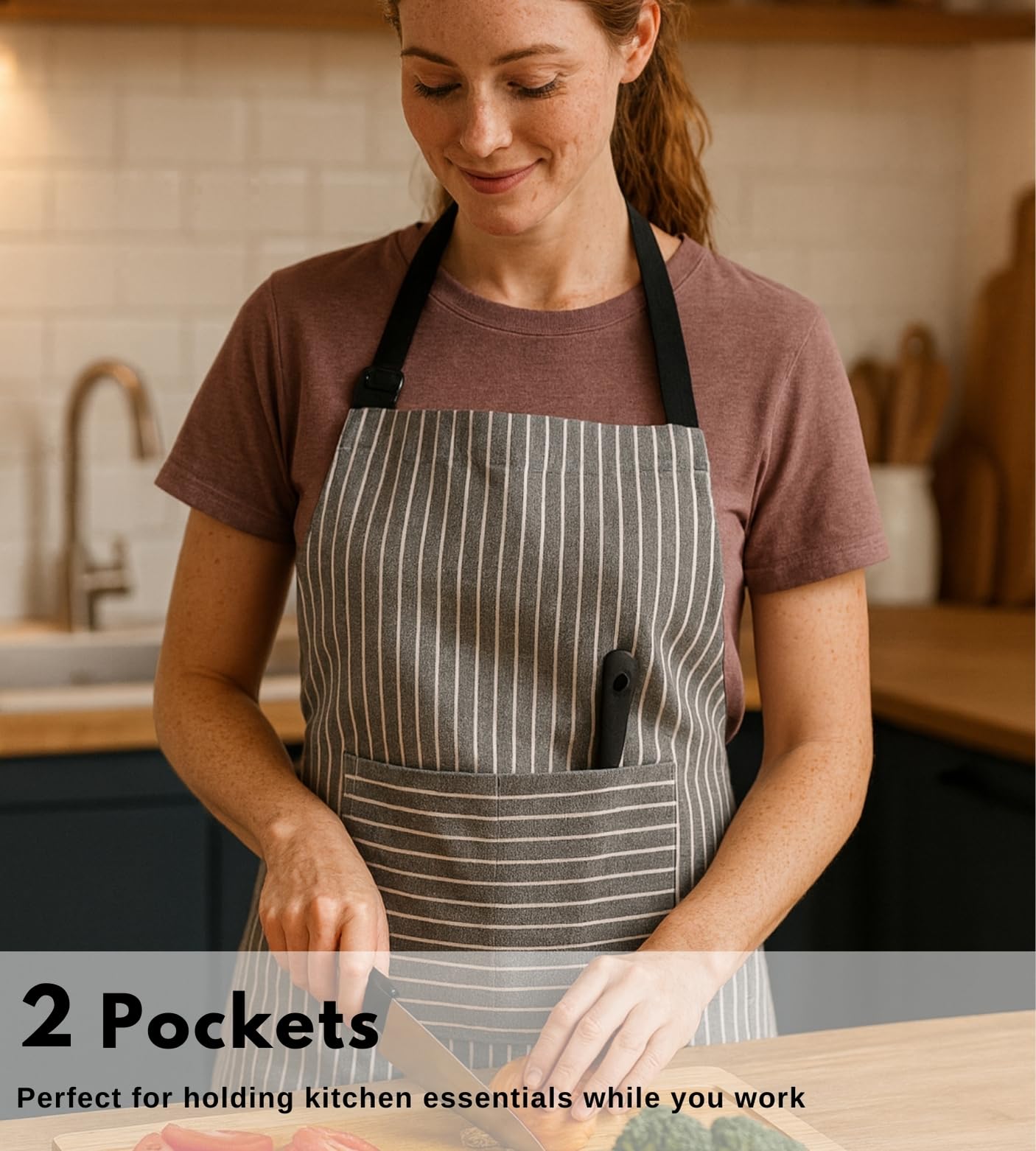 PurpleEssences water-stain resistant fabric protects clothes during cooking