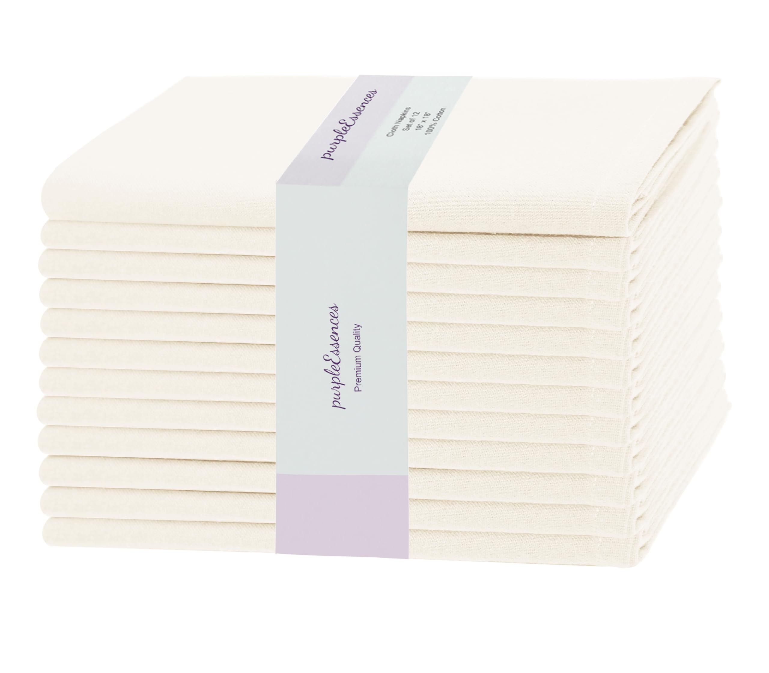 PurpleEssences napkins 18x18 cream closeup highlighting soft cotton texture for elegant dining