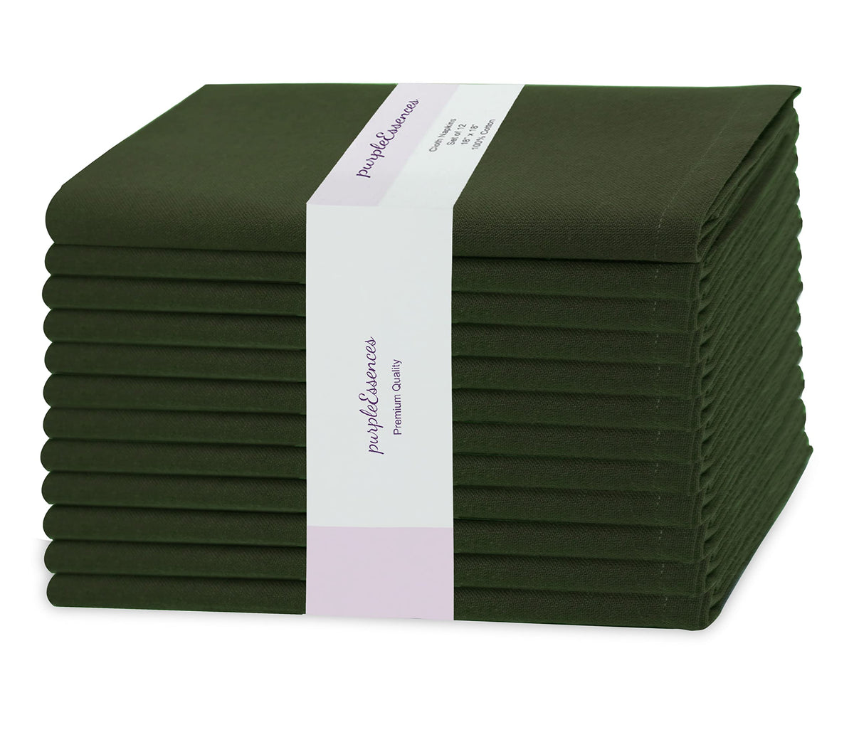 PurpleEssences olive-green napkins with neat hems for everyday dining.