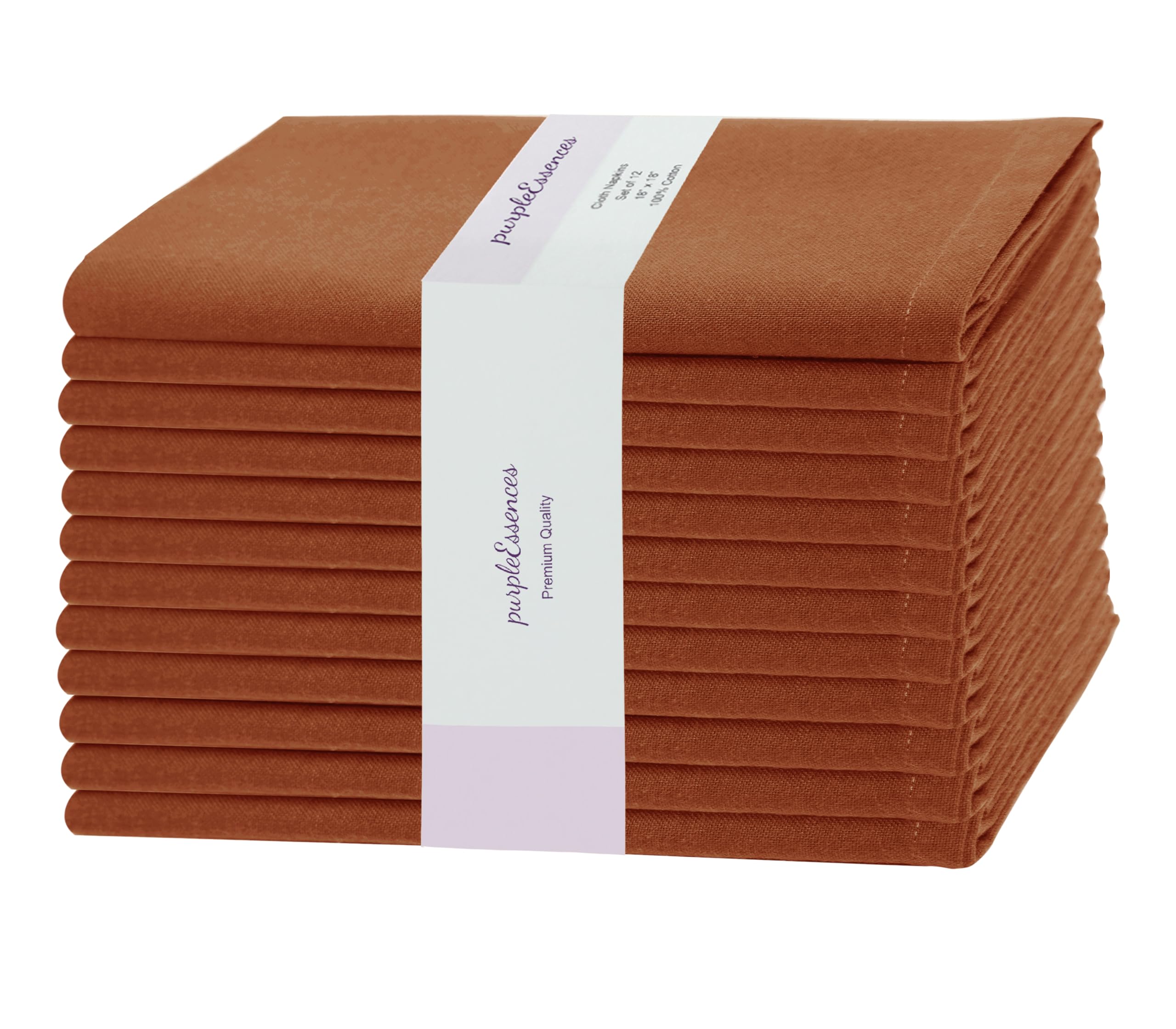 PurpleEssences rust napkins, 18x18 inches, durable 100% cotton for everyday meals.