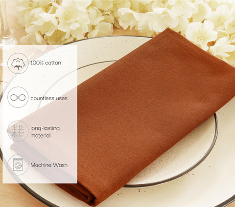 PurpleEssences rust napkins close-up highlights solid color and soft texture.