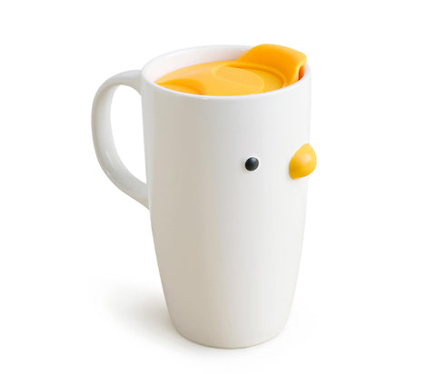 PURROOM Duck coffee mug with lid 20oz on desk for daily caffeine rituals