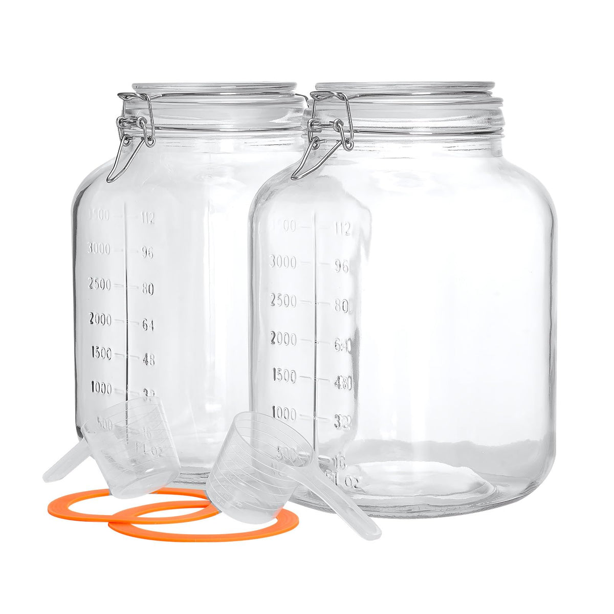 PUSCRIENO 2-pack square-mouth glass jars with measurement marks for precise pantry organization.