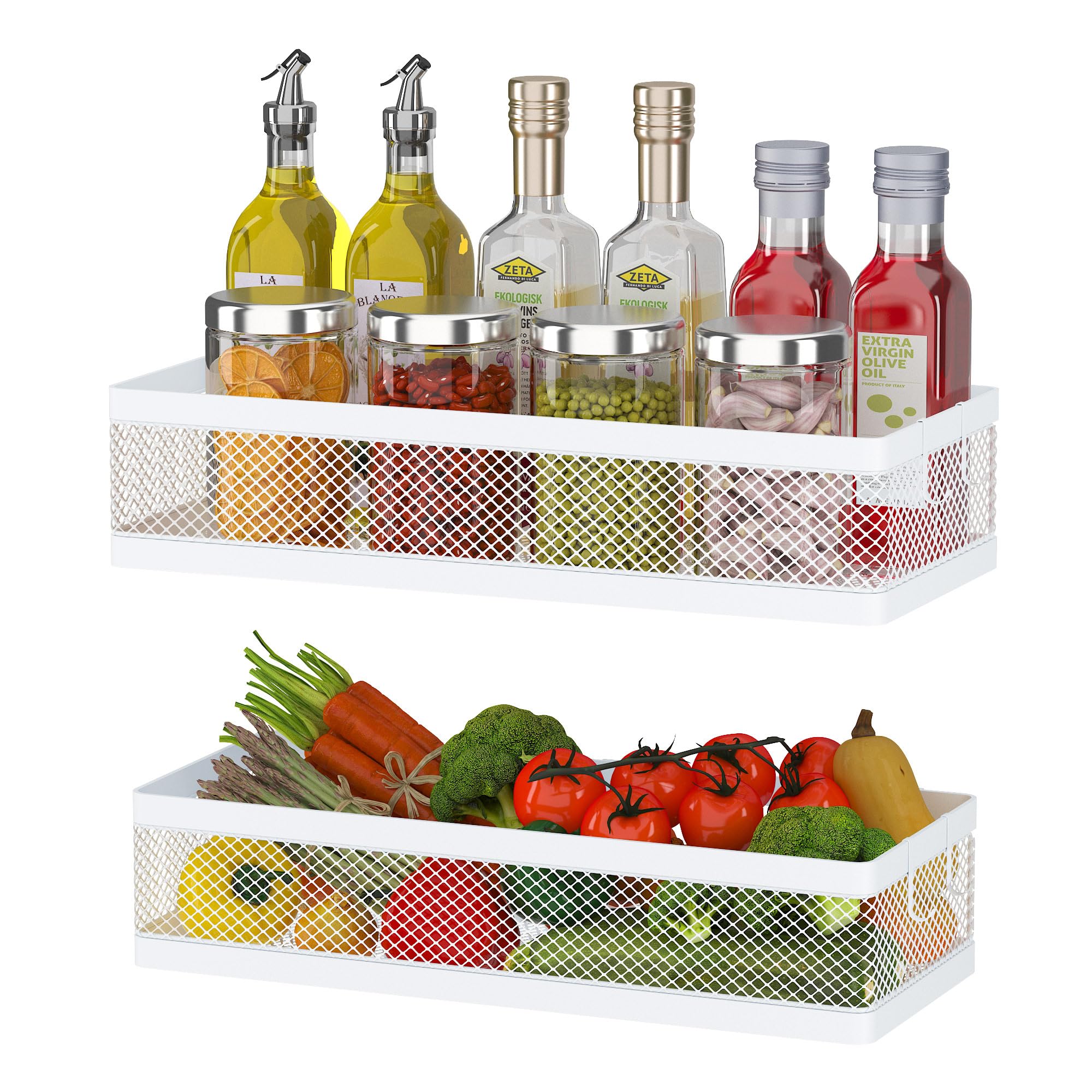 PUSDON hanging storage baskets wall mount in white for kitchen organization