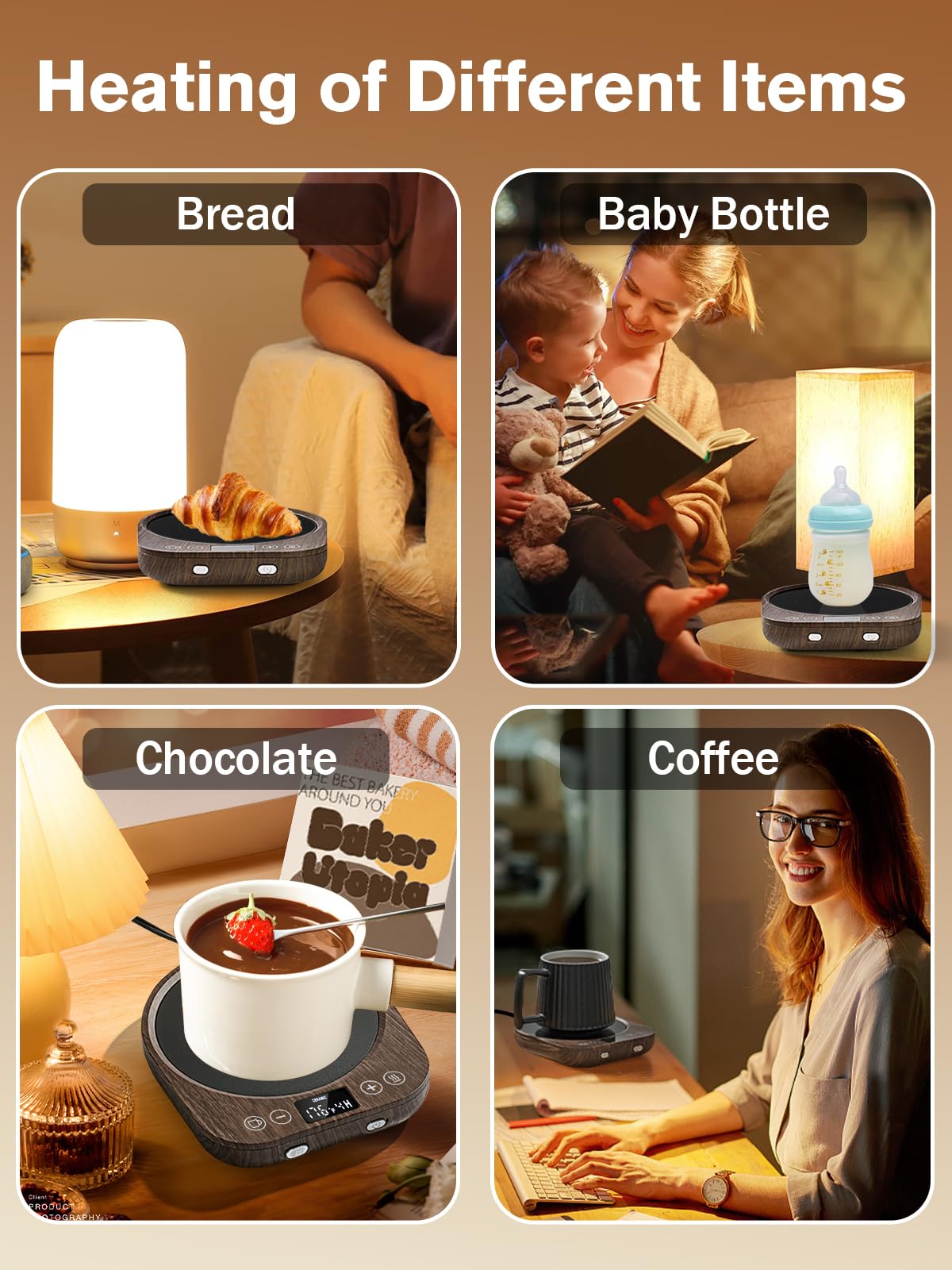 PUSEE large-panel warmer fits glass ceramic and metal cups