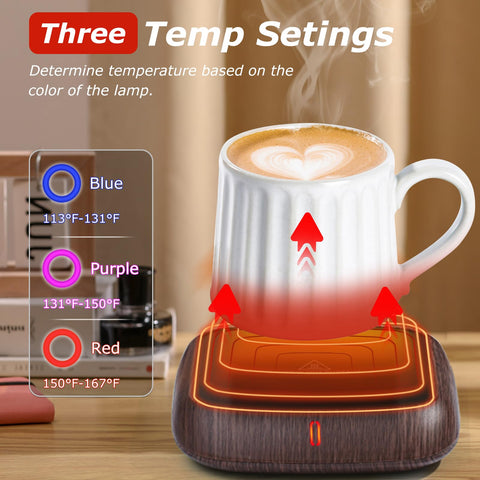 PUSEE coffee mug warmer with three temperature settings for hot drinks