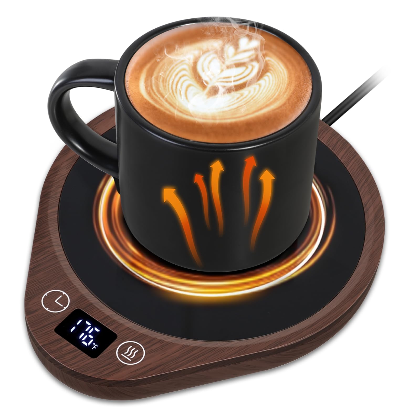 PUSEE coffee mug warmer on a desk keeps drinks at the right temperature