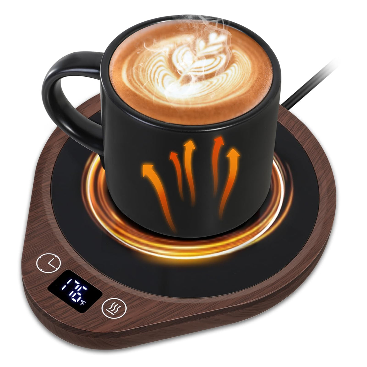 PUSEE coffee mug warmer on a desk keeps drinks at the right temperature