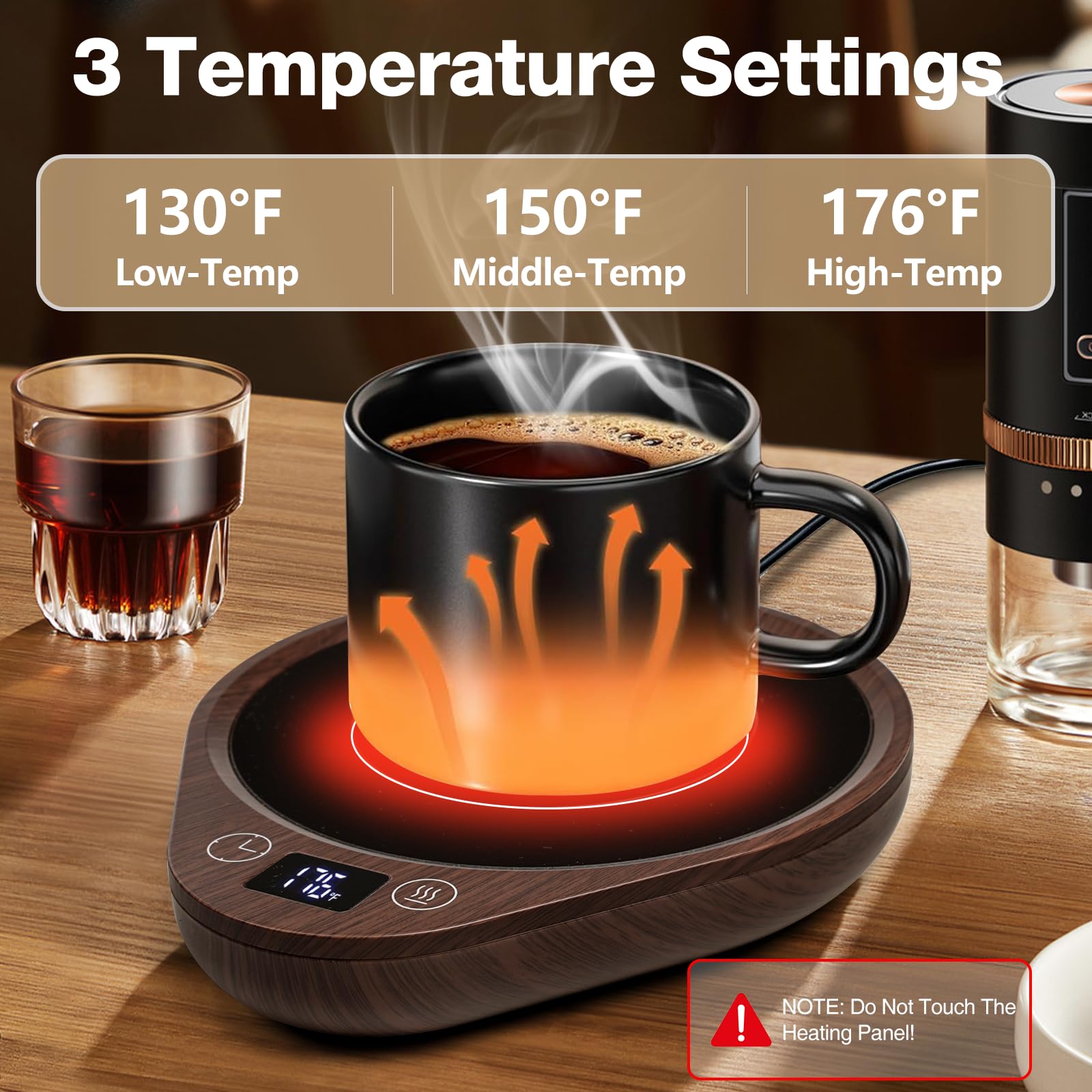 PUSEE mug warmer top view shows a large surface that fits most cups