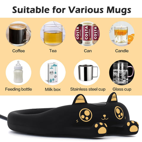 PUSEE mug warmer on a desk with room to spare for accessories