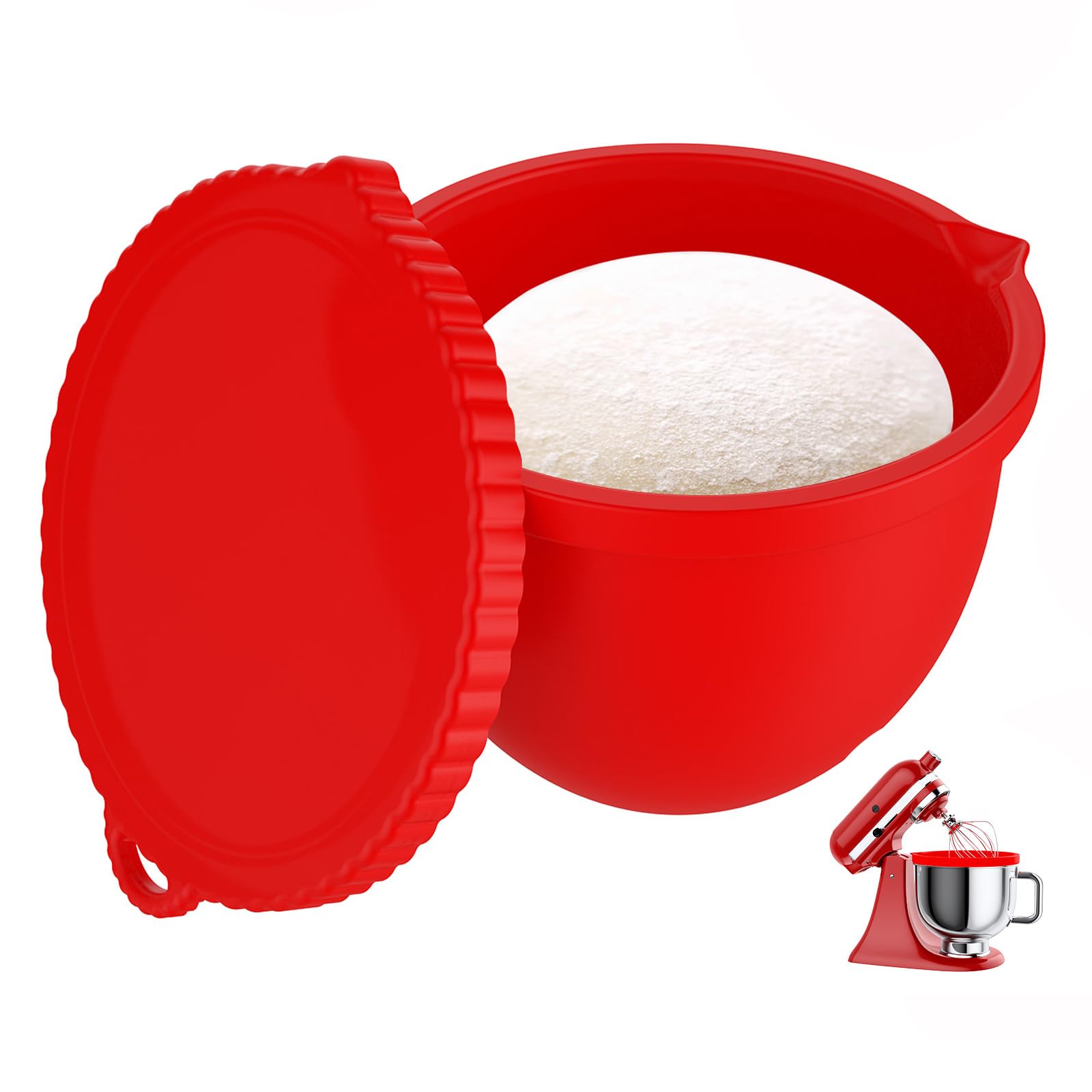 Pusgrew silicone bowl liner fits a 5-qt mixer for easy batter prep