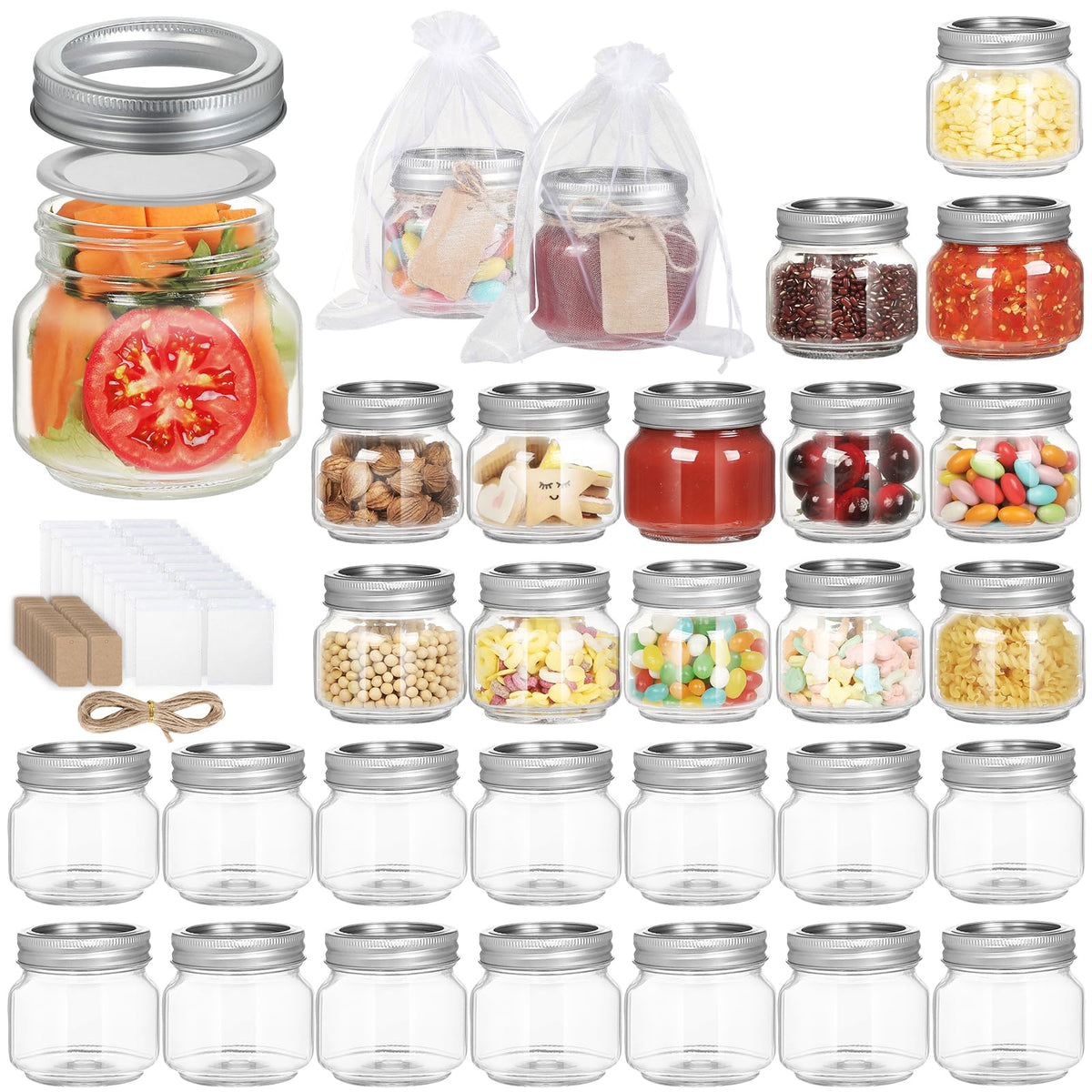 PUSKMAY 8oz mason jar with airtight silver lid for fresh jams and preserves.