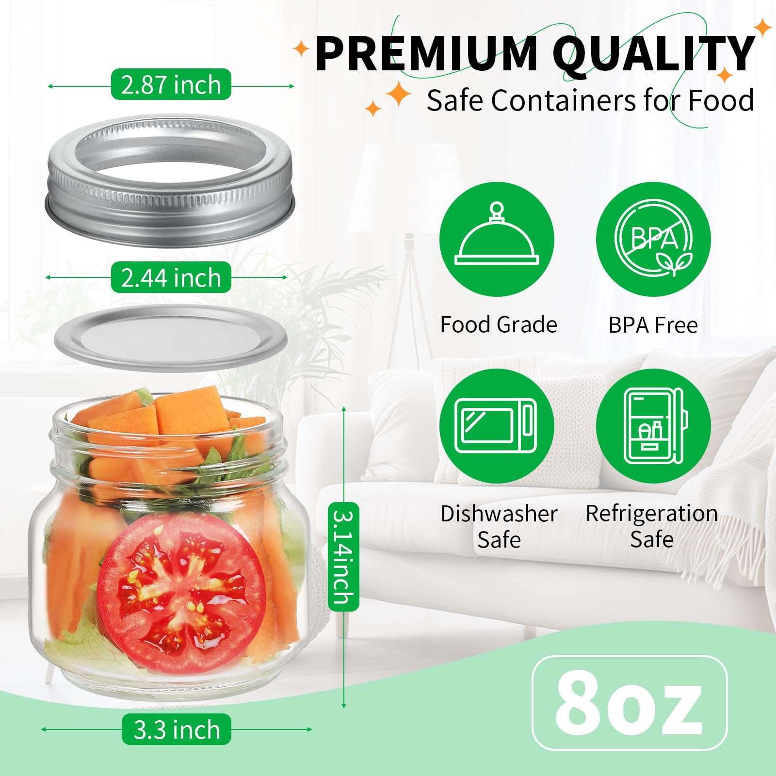 PUSKMAY 8oz transparent glass mason jar for easy content identification and display.
