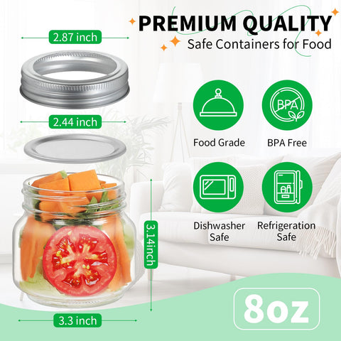 PUSKMAY 8oz transparent glass mason jar for easy content identification and display.