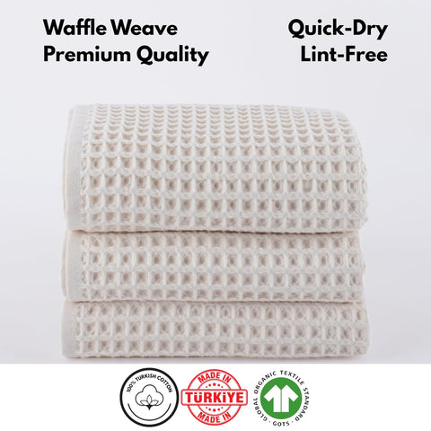 Püskül waffle towels showing waffle weave pattern adding decorative kitchen detail.