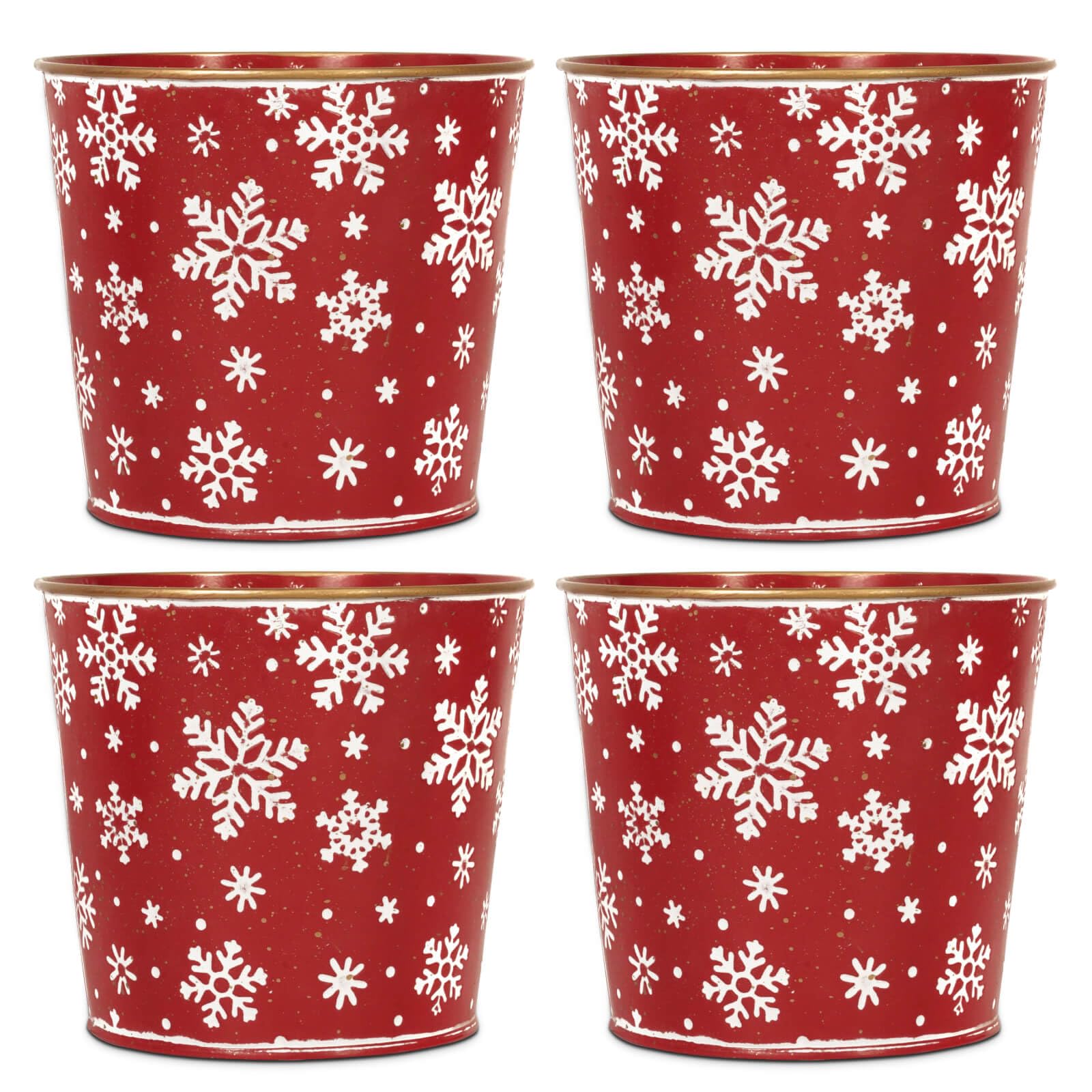 Putuo Decor Christmas galvanized buckets with snowflake pattern for festive centerpieces.