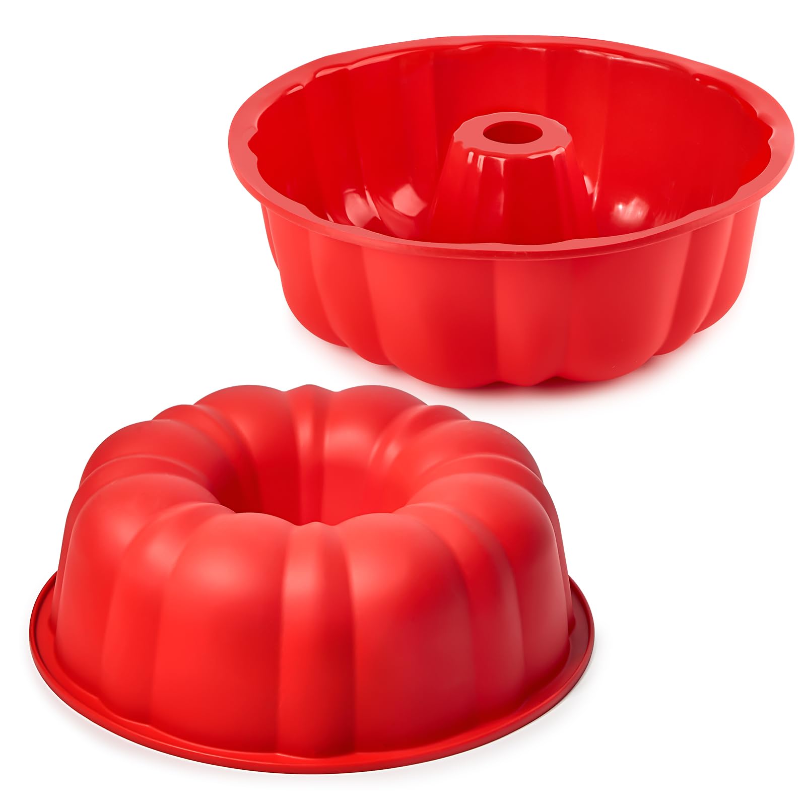 Puyeipt 10 inch silicone fluted tube cake pan side view showing two-pack design for easy release