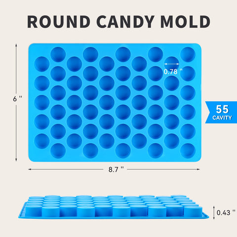 Puyeipt round molds with 55 cavities, non-stick for easy candy release.