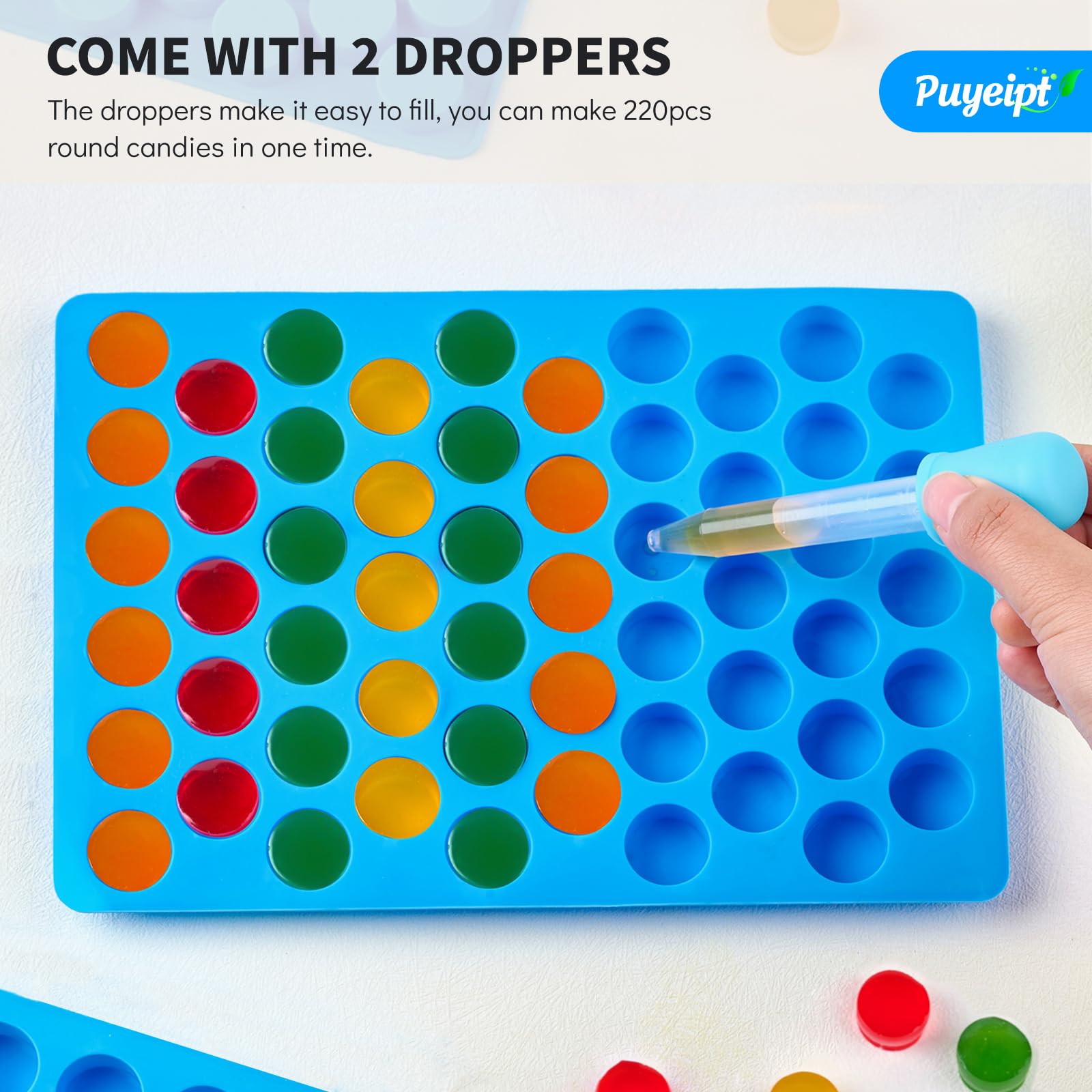Puyeipt two droppers for candy making enable precise dosing.