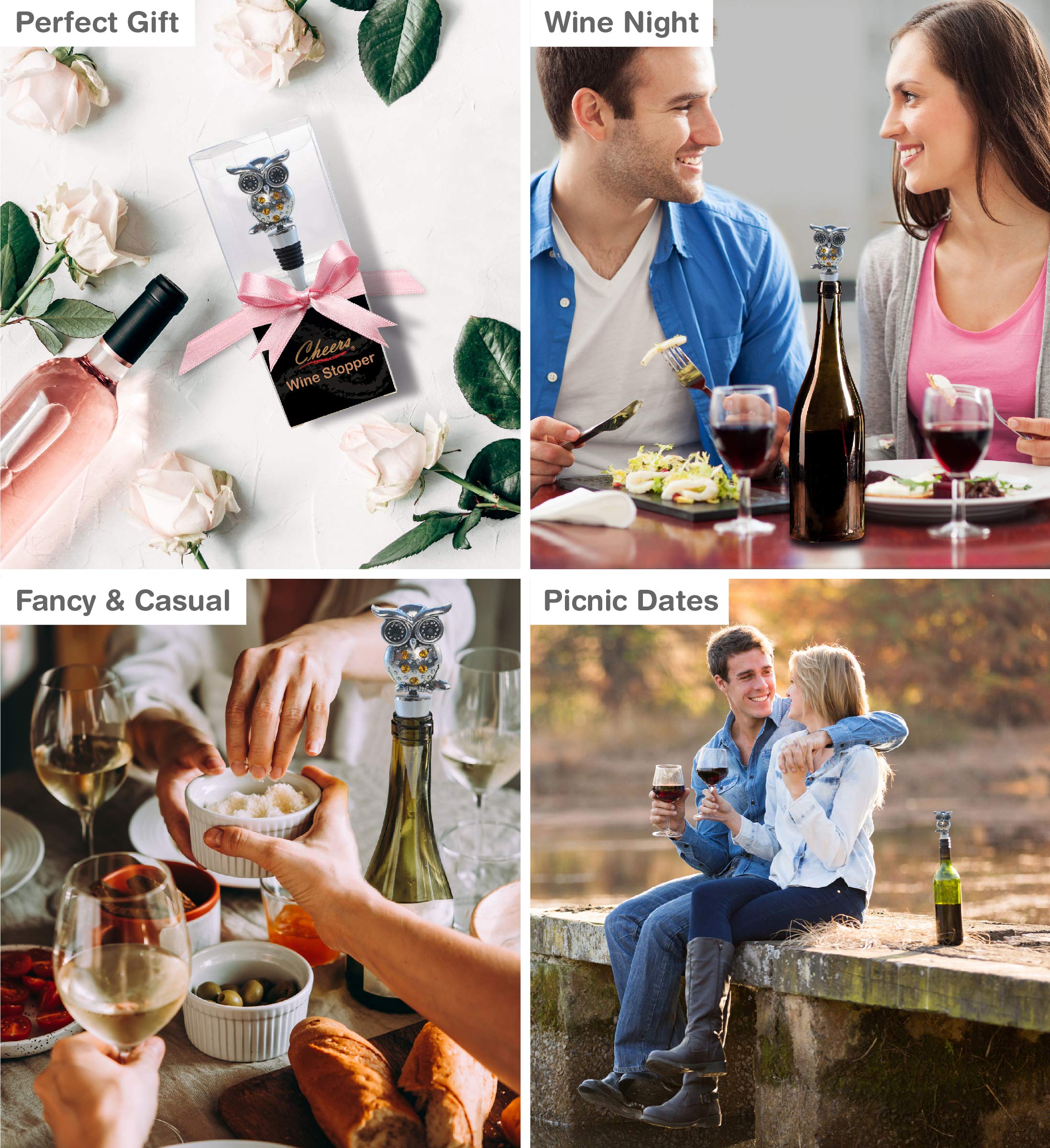 Puzzled Cheers Owl wine stopper packaging demonstrates gift-ready presentation.