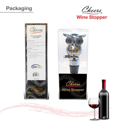 Puzzled Cheers Owl wine stopper rhinestones detail adds elegant sparkle.