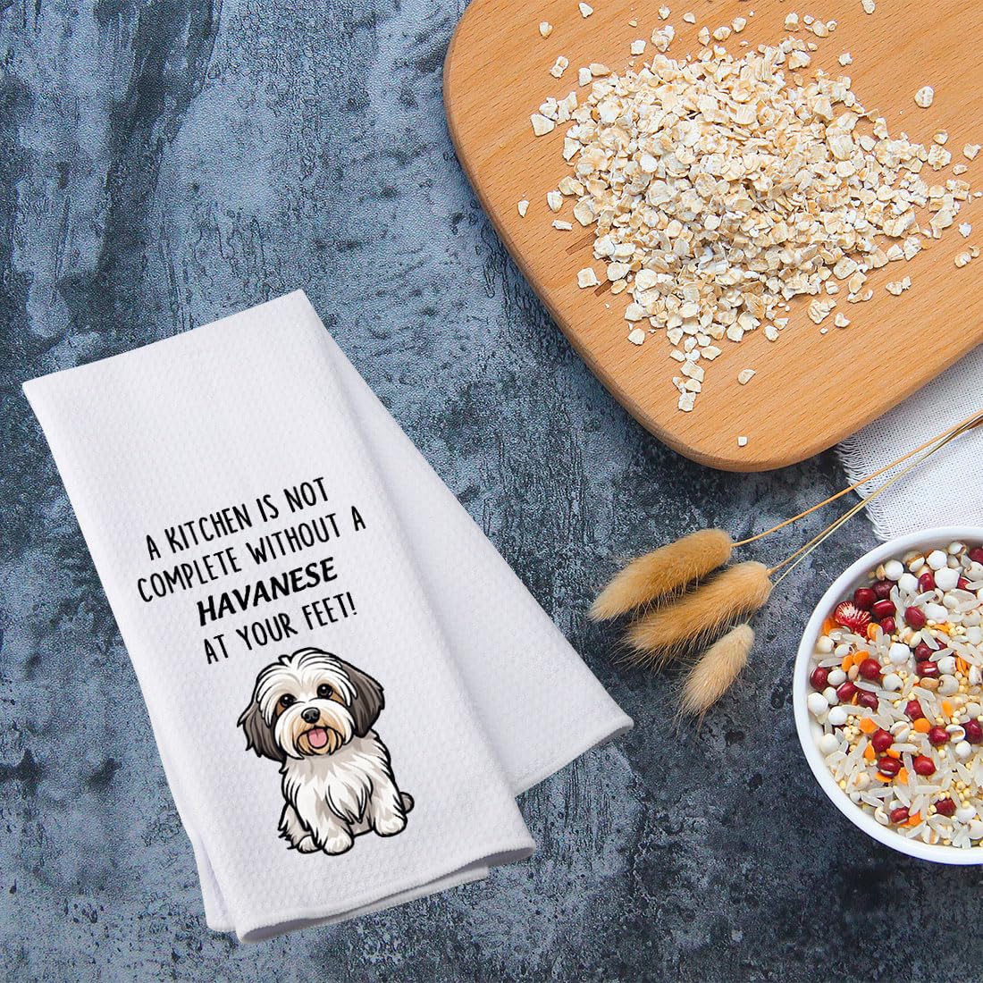 PWHAOO Havanese Kitchen Towel waffle texture for absorbent kitchen use.