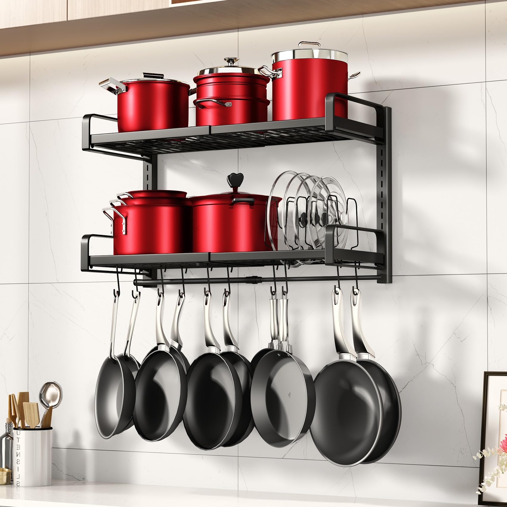PXRACK expandable pot rack extended to 30 inches for flexible kitchen organization.