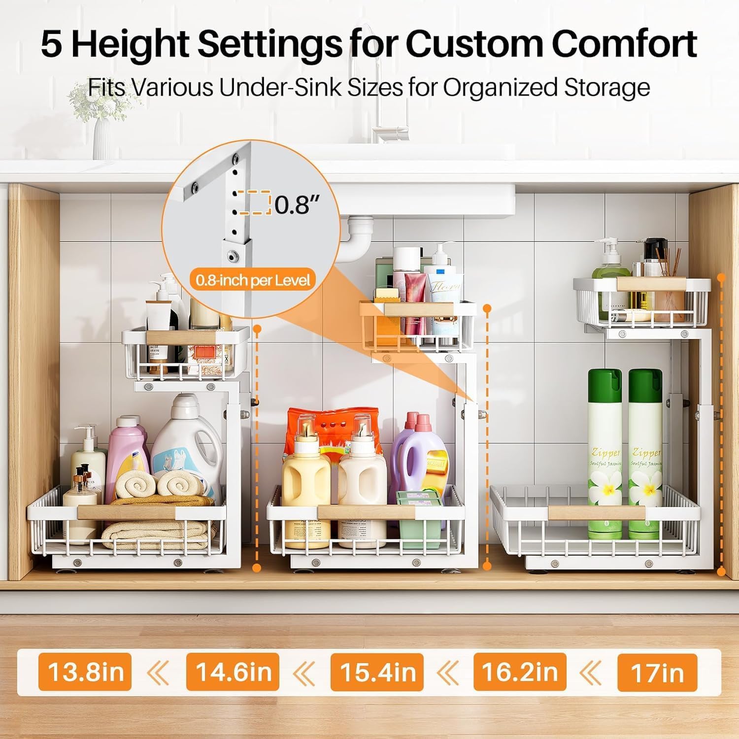 PXRACK height-adjustable design with five levels fits varied cabinets.