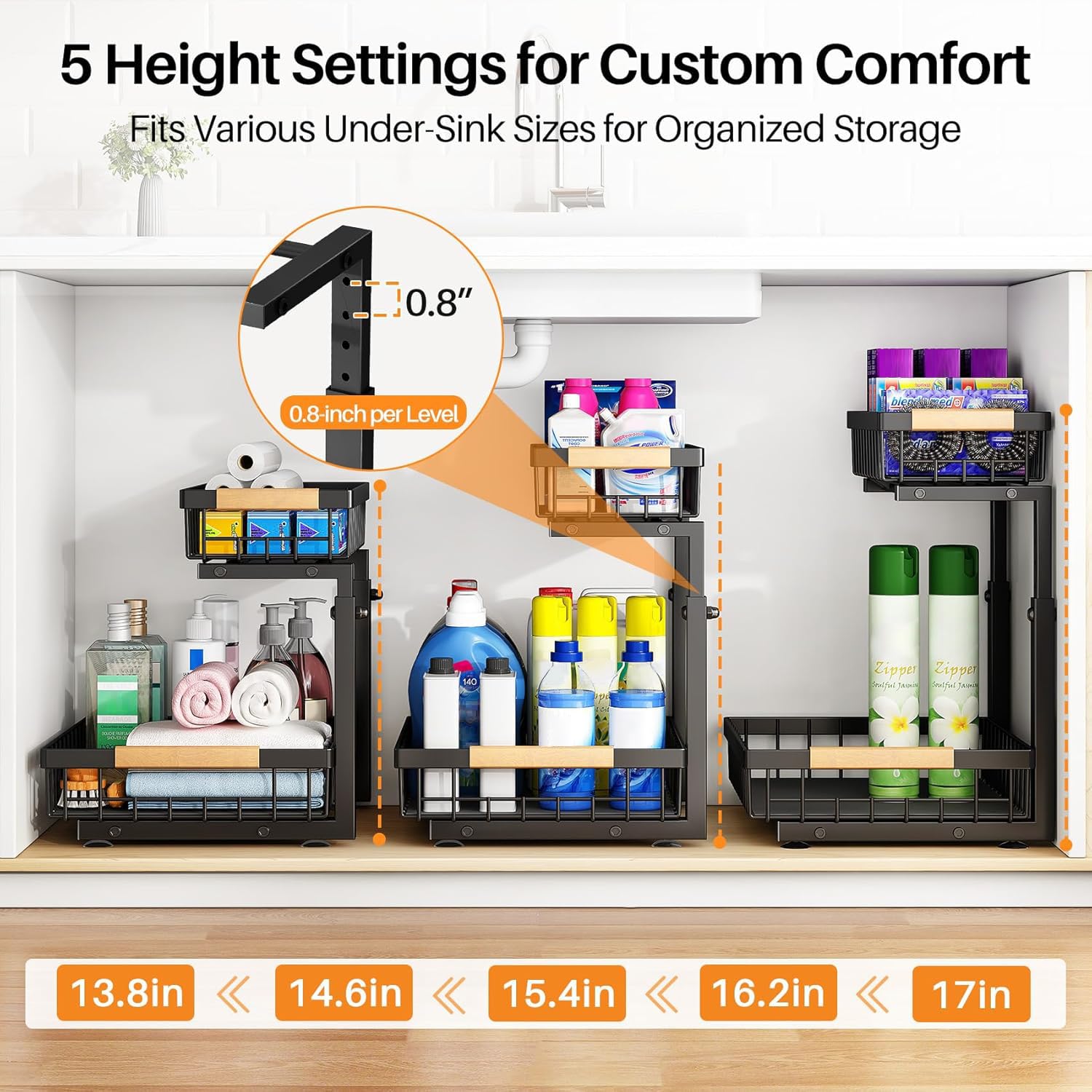 PXRACK thickened steel construction delivers sturdy, long-lasting storage under the sink.