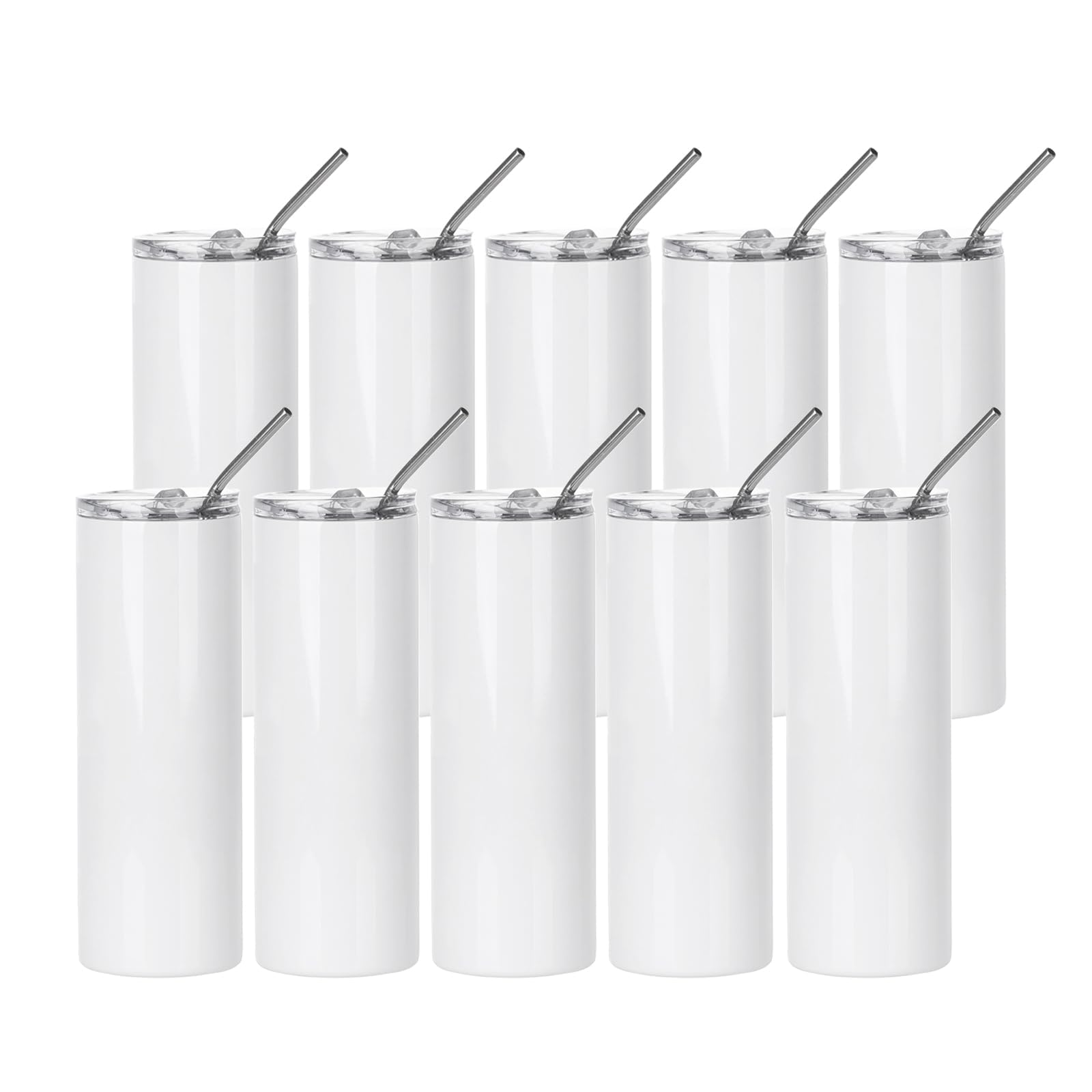 PYD Life 20 oz skinny tumbler with white lid and straw, front view for on-the-go hydration.