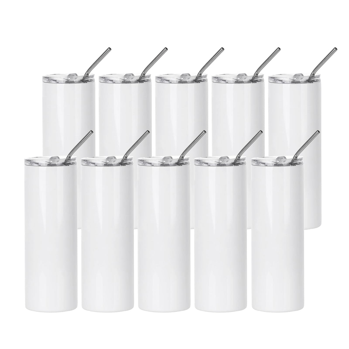 PYD Life 20 oz skinny tumbler with white lid and straw, front view for on-the-go hydration.