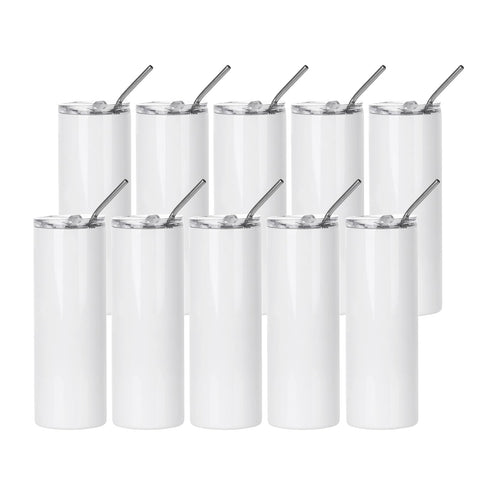 PYD Life 20 oz skinny tumbler with white lid and straw, front view for on-the-go hydration.