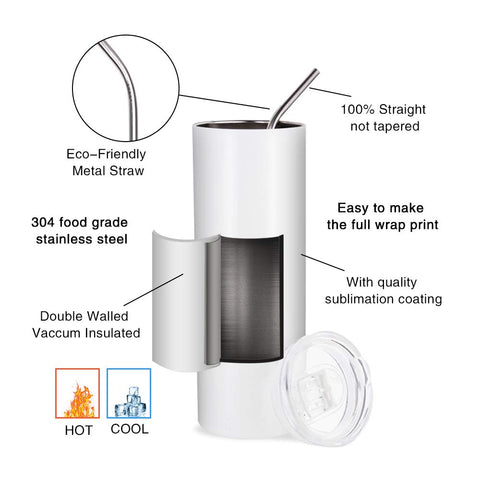 Premium sublimation coating on white tumbler for vibrant prints