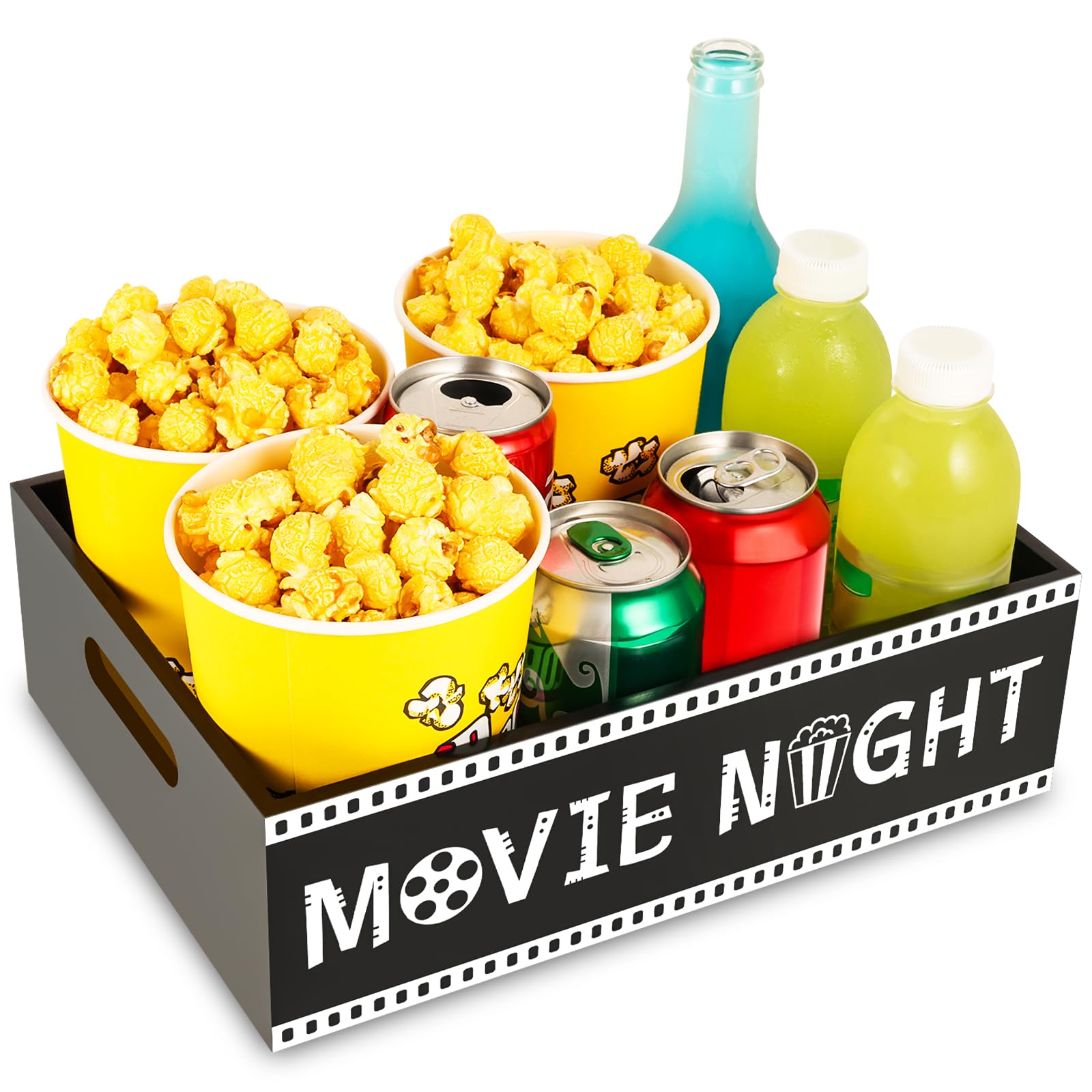 PYQTH Movie Night Tray with handles showcases natural wood grain and raised edges for spill protection.