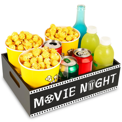 PYQTH Movie Night Tray with handles showcases natural wood grain and raised edges for spill protection.