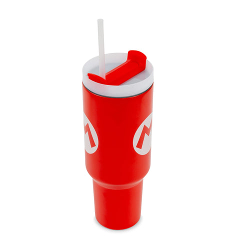 Pyramid America Mario icon travel tumbler close-up of metal body with premium finish.