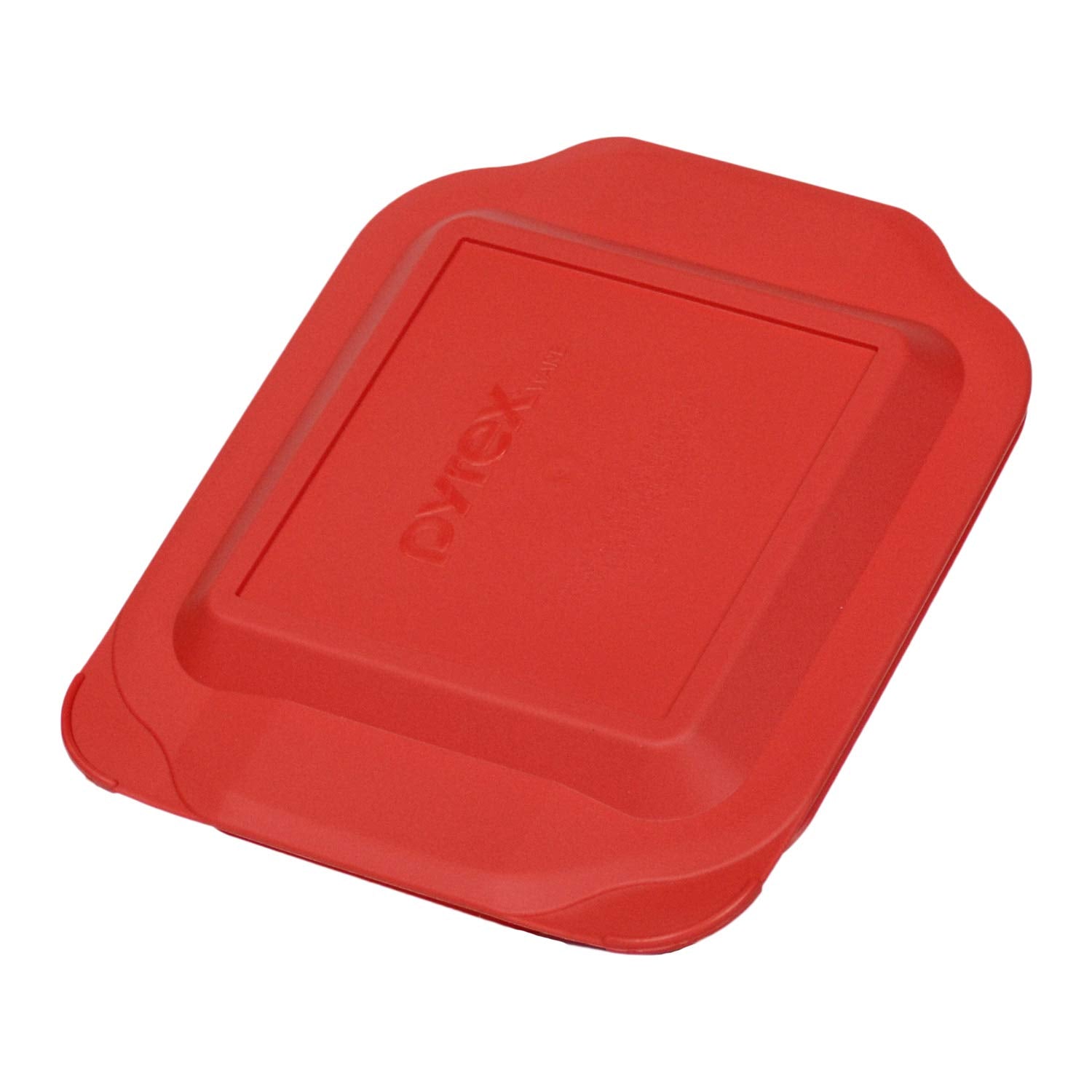 Pyrex 222-PC red 2qt lid stacked, top-rack dishwasher-safe for easy cleanup