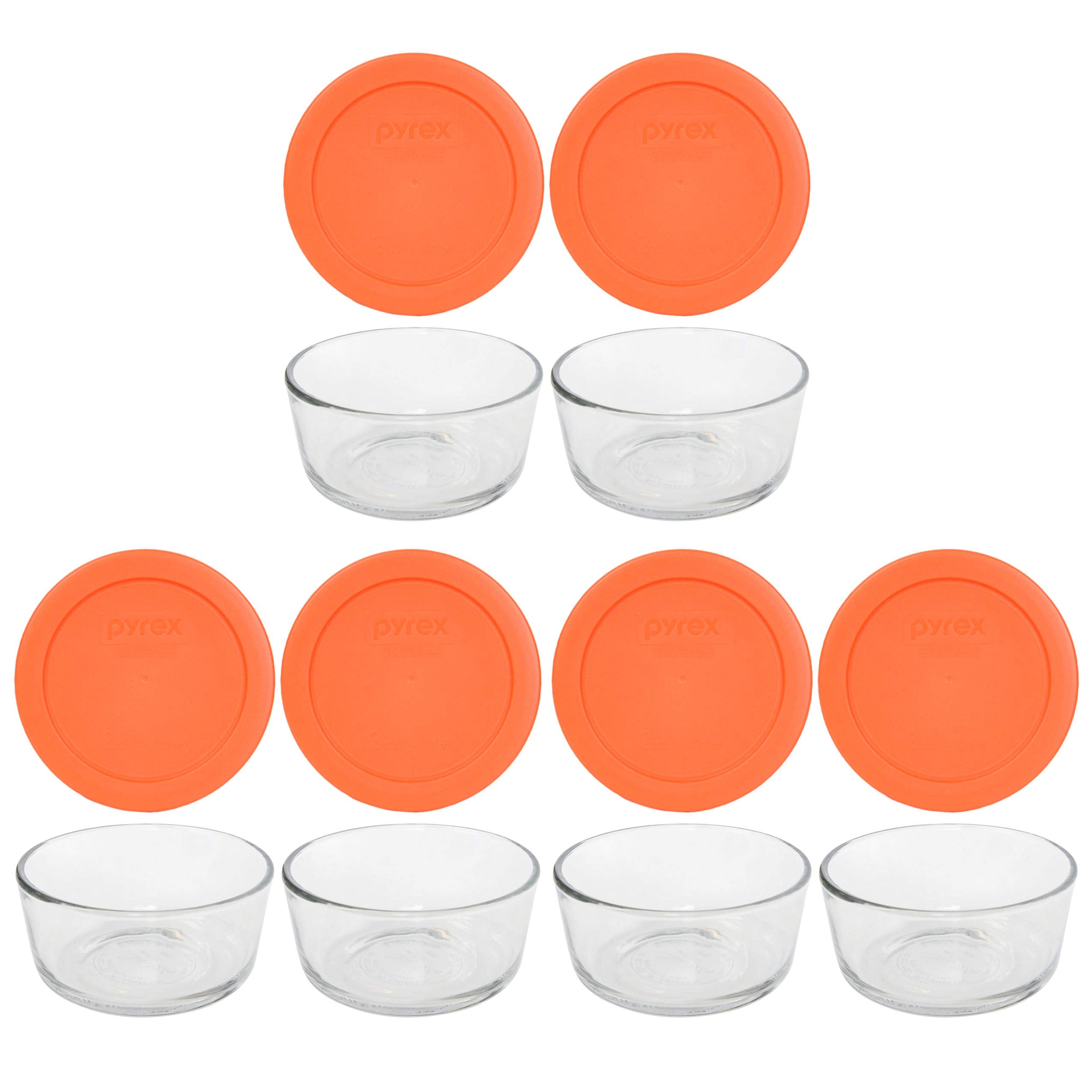 Pyrex 2-cup glass bowls, clear and durable, ideal for meal prep and storage.