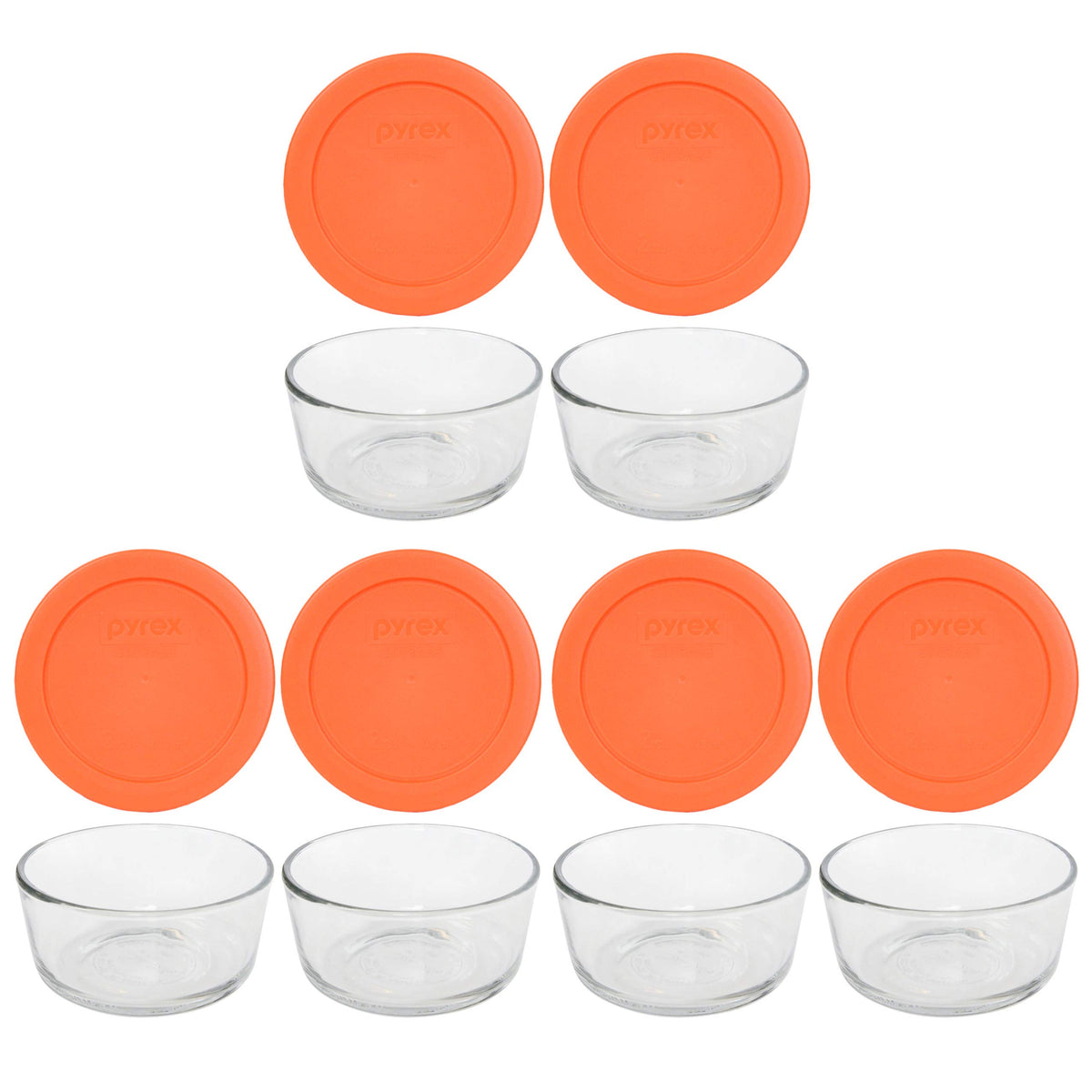 Pyrex 2-cup glass bowls, clear and durable, ideal for meal prep and storage.