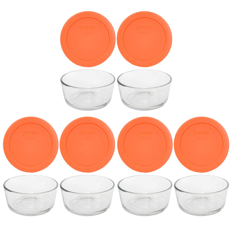Pyrex 2-cup glass bowls, clear and durable, ideal for meal prep and storage.